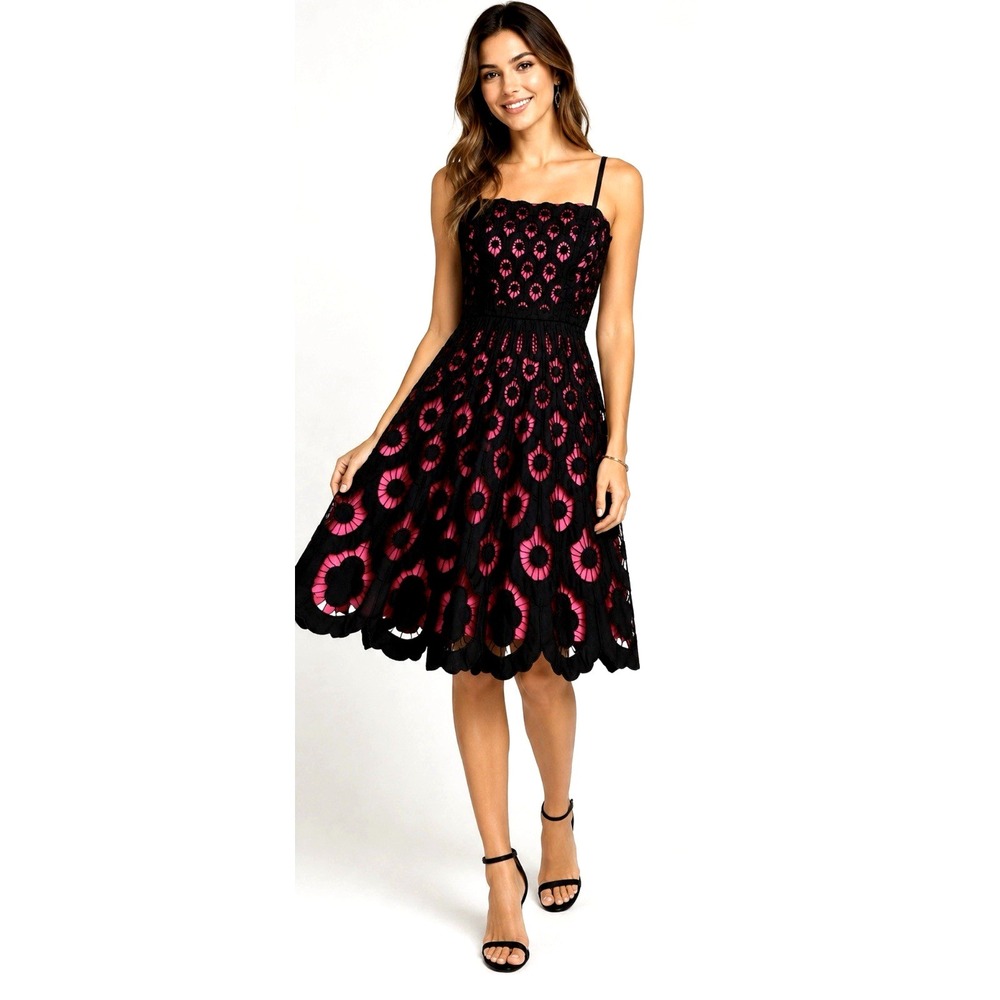 Vintage 90's Betsey Johnson Evening Dress Embroidered Lace Overlay Hot Pink SZ 0